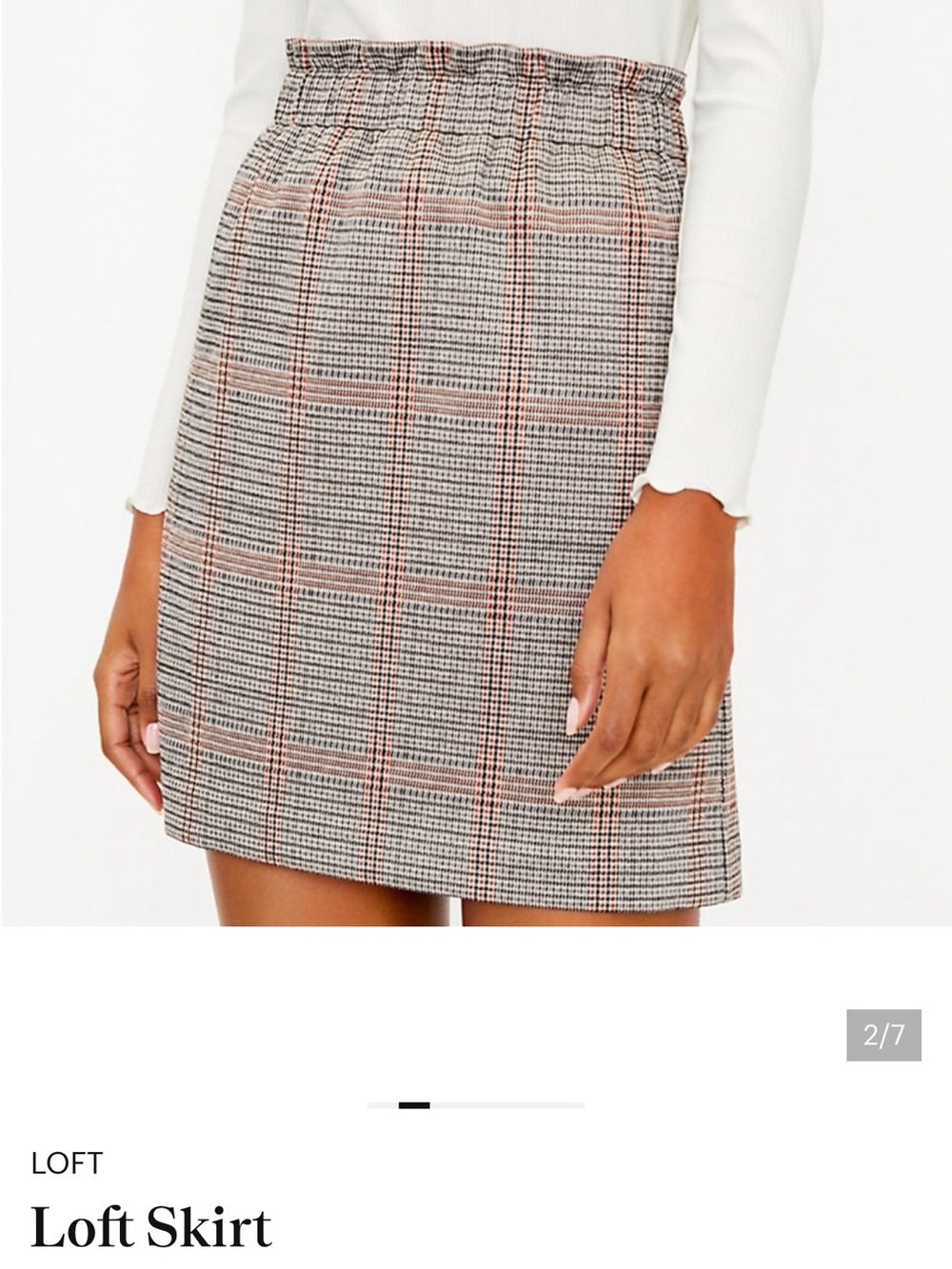 LOFT Plaid Mini Skirt in Neutral Tones with Rust Accents